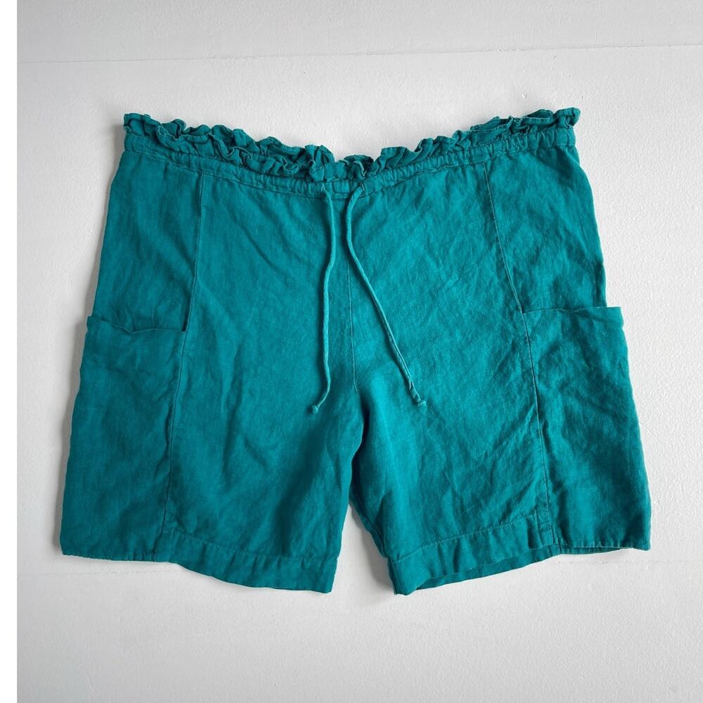 BLACK CRANE Teal Linen Drawstring Shorts / M / Minimalist Natural Fiber Japan